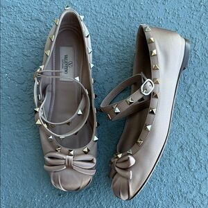 Valentino Rockstud Satin Ballerinas pink Blush Dress Shoes Size 7